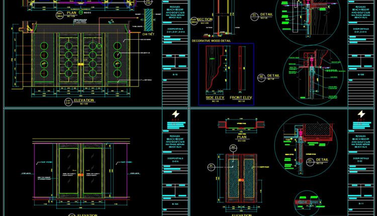 328.Free cad blocks Detail doors windows DWG download