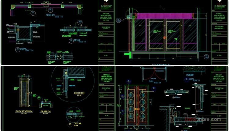 329.Free cad blocks Detail doors windows DWG download