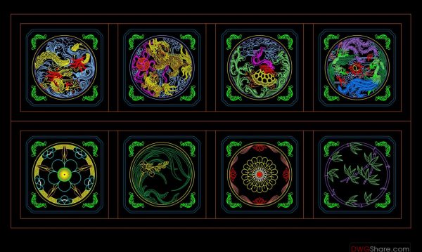 57.Asian Traditional Pattern AutoCAD Blocks Free Download