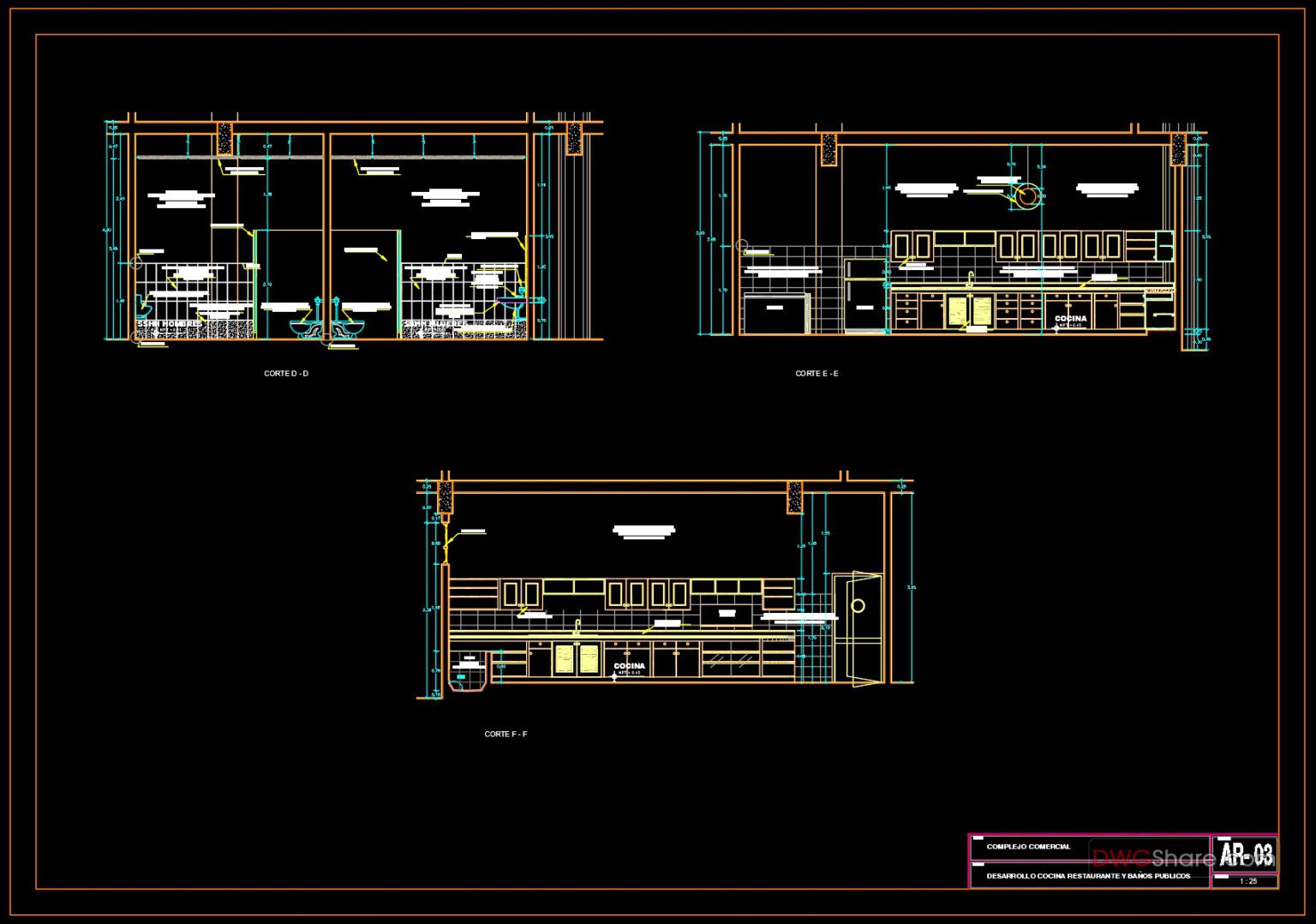 60.Kitchen and Publics Bathroom Project AutoCAD File Free Download