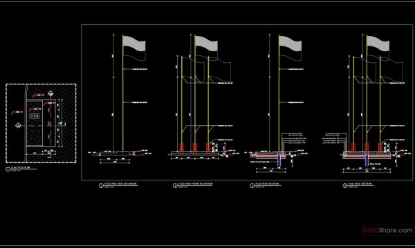 78.Flag Pole Elevation and Sections Details Autocad file