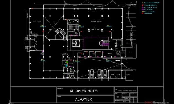 Hotel Ground Floor Lighting and Power Layout Plan AutoCAD File DWG