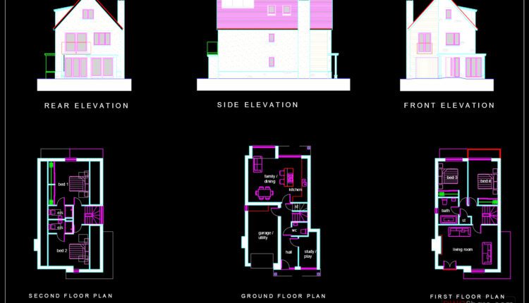 North American Style House AutoCAD File Free Download