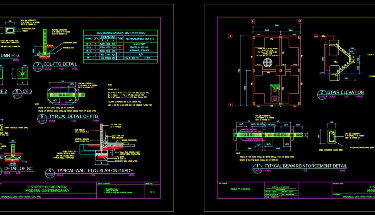 Residential Modern Contemporary Building Reinforcement Details AutoCAD File DWG