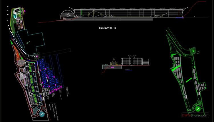 Shopping Mall Layout Plan and Sections Details AutoCAD File DWG
