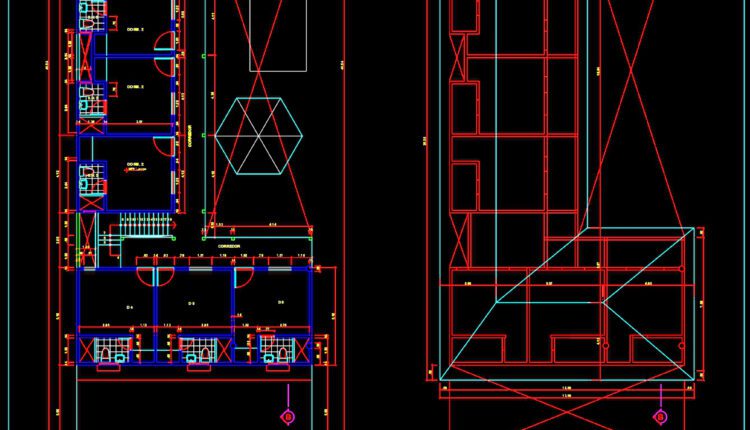 Two Levels Hotel Design Plan and Principal Elevation AutoCAD File DWG