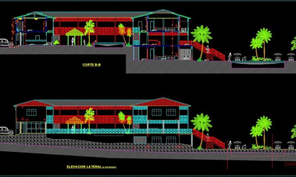 Two Levels Hotel Design Plan and Principal Elevation AutoCAD File DWG