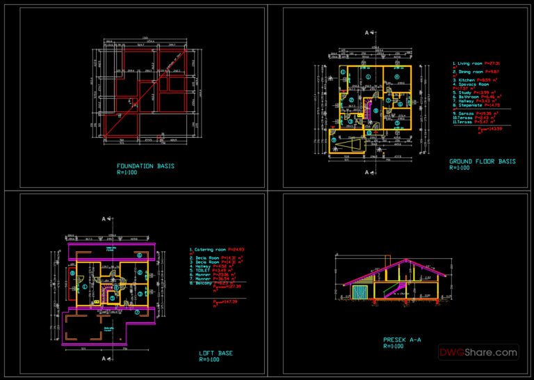 Wooden House 143 msq AutoCAD File Free Download