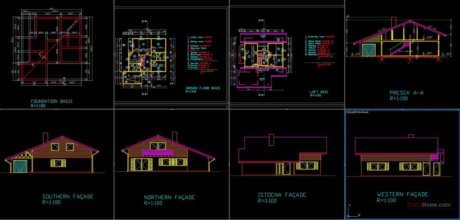 Wooden House 143 msq AutoCAD File Free Download