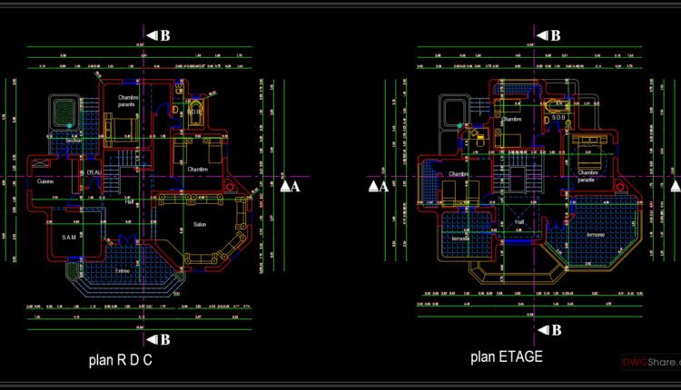 2 Levels House 12x15m AutoCAD File Free Download (1)