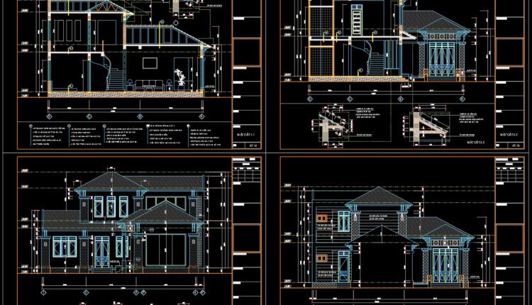 2 Levels Villa 13.3×12.8m AutoCAD File Free Download