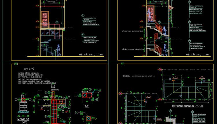 3 Levels House 4.6×10.4m AutoCAD File Free Download