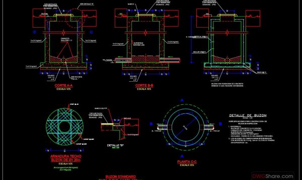 43.Manhole Reinforcement Concrete Details Autocad Drawing DWG