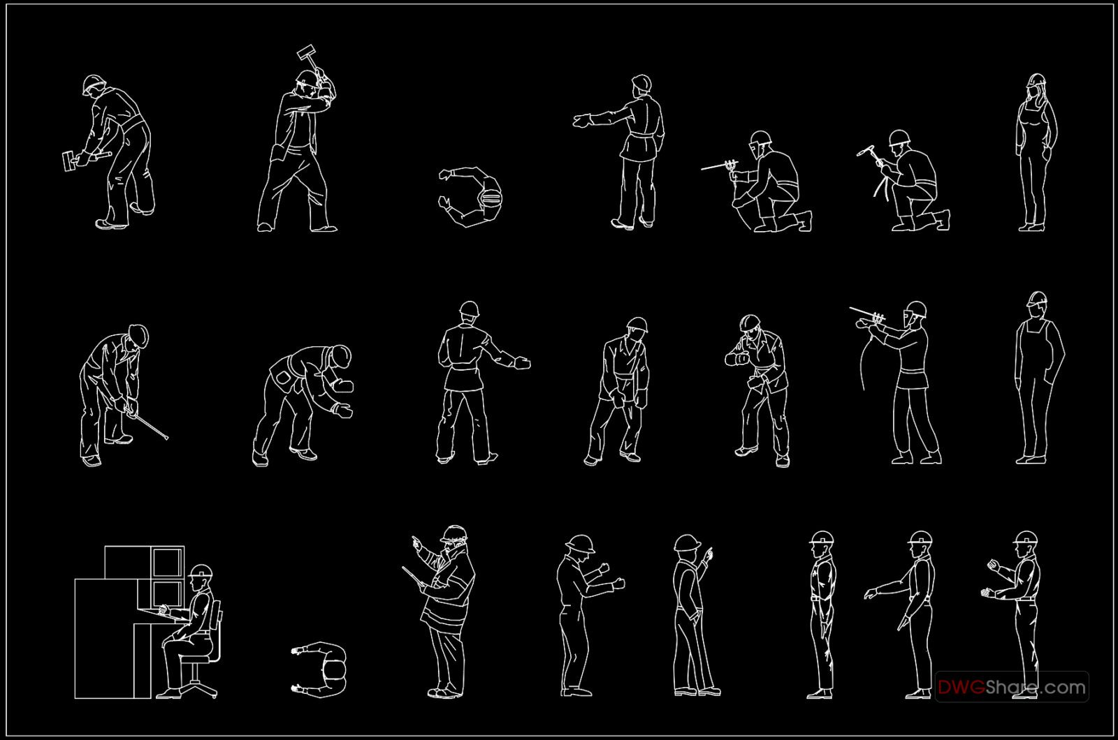 49 Workers In Hard Hats Free AutoCAD Drawings
