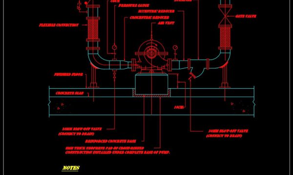 51.Horizontally Split Case Pump Installation Detail Autocad Drawing DWG