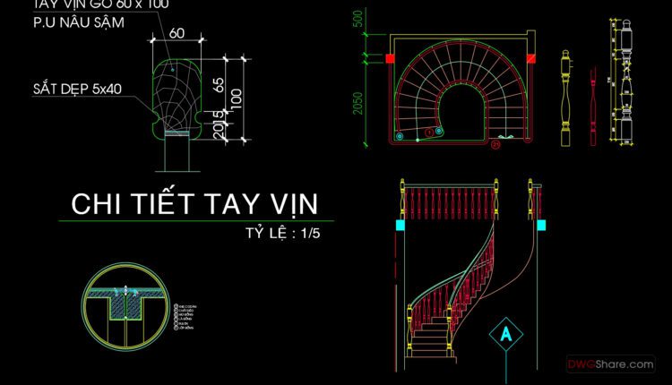 53.Details handrail stairs autocad free download
