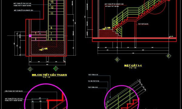 56.Detailed drawings of stairs in autocad file