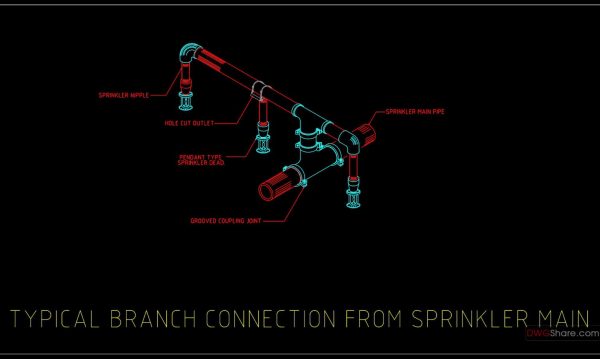 58.Typical Branch Connection From Sprinkler Main Detail Autocad Drawing DWG