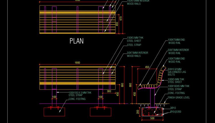 58.Wooden Seating Typical Section Detail CAD