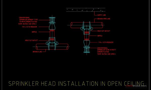 59.Sprinkler Head Installation In Open Ceiling Detail Autocad Drawing DWG