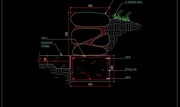 59.Stone Seat Wall Section Detail CAD