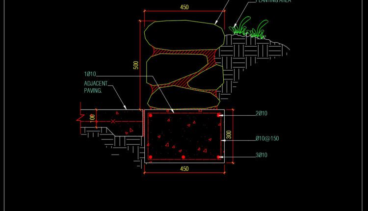 59.Stone Seat Wall Section Detail CAD
