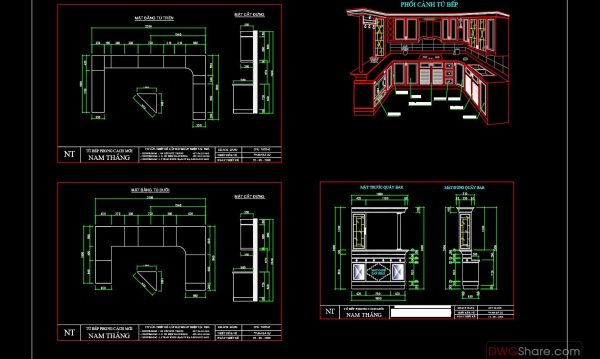 66.Traditional kitchen cupboard, kitchen cabinets autocad drawing
