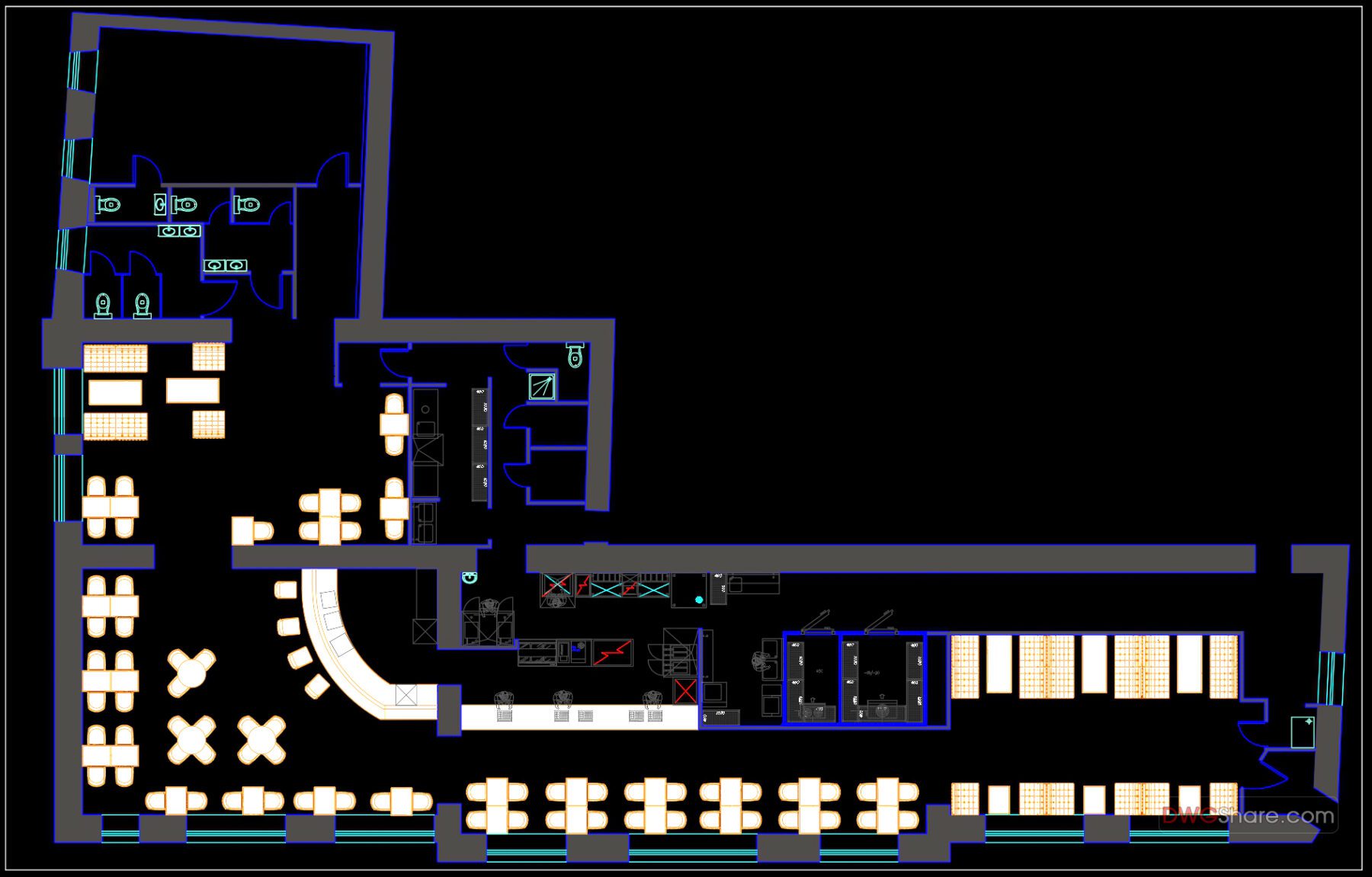 Kitchen of the restaurant free AutoCAD File DWG