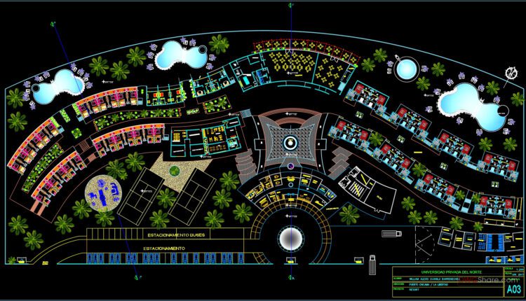 Private University Plan and Elevation AutoCAD File DWG
