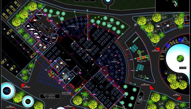 Restaurant Landscape Plan AutoCAD File DWG