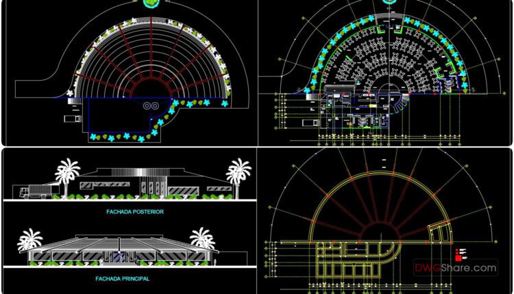Restaurant Plan and Elevation with Hydraulic Details AutoCAD File DWG