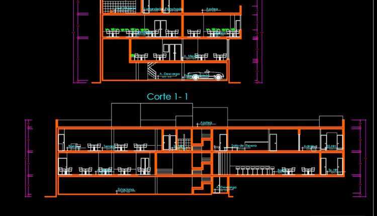 Restaurant Plan and Elevation with Sanitary Details AutoCAD File DWG