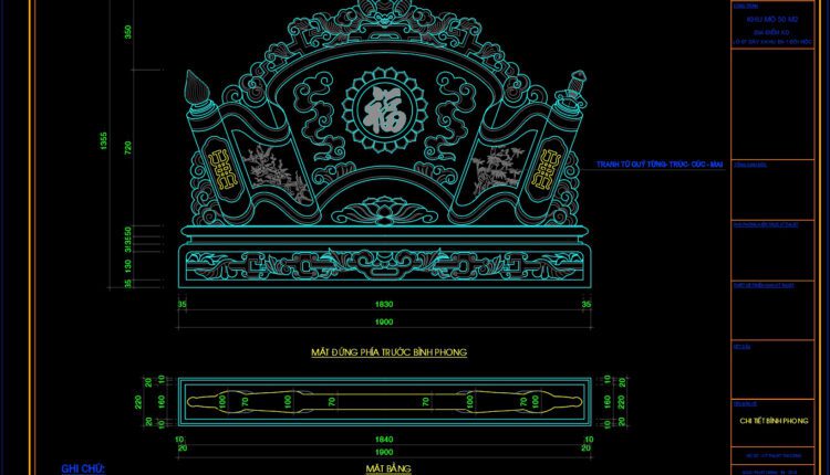 Tổng hợp bản vẽ autocad cuốn thư, bình phong cho nhà thờ họ