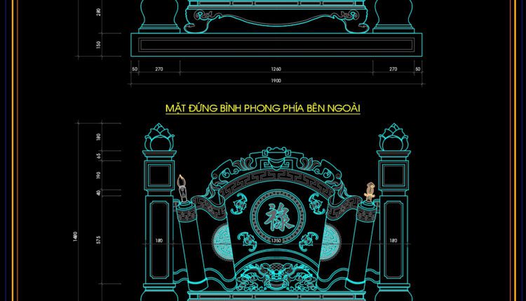 Tổng hợp bản vẽ autocad cuốn thư, bình phong cho nhà thờ họ