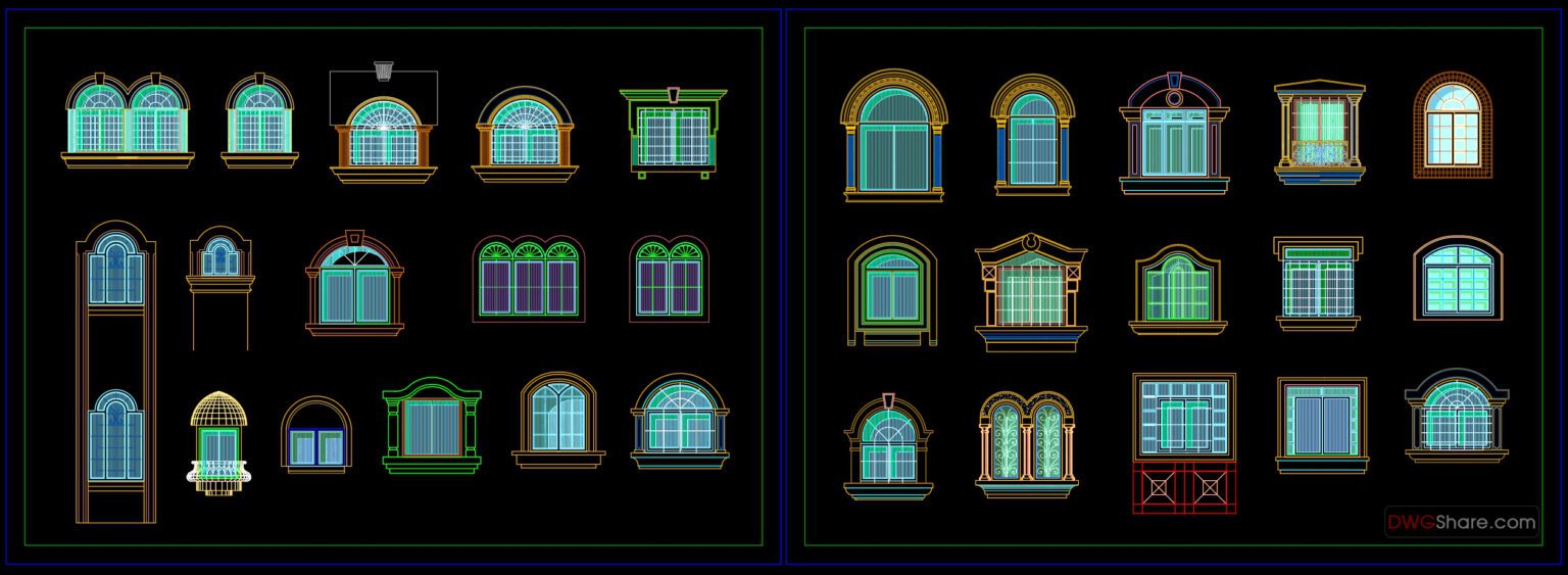 118.Arch Window CAD Blocks Elevation Design Free Download