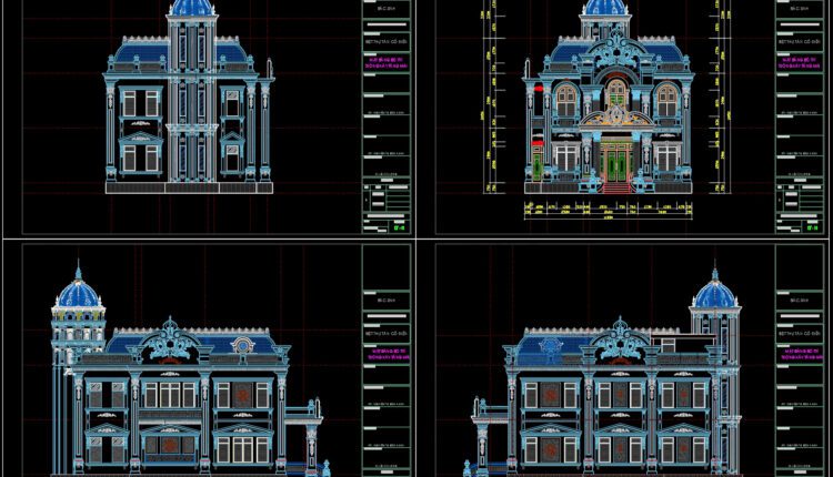 2 Levels Classic Villa 11.3×17.5m AutoCAD File Free Download
