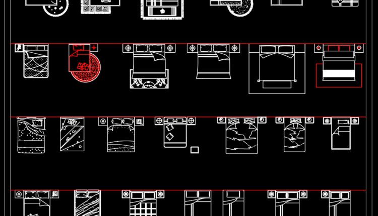 30.Bedroom top view AutoCAD blocks free download