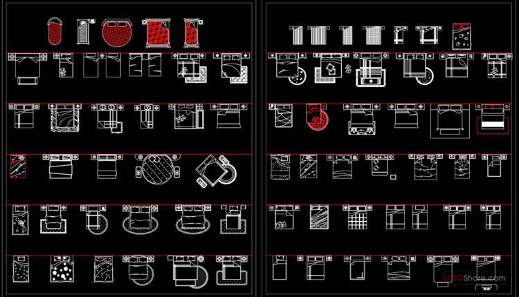 30.Bedroom top view AutoCAD blocks free download