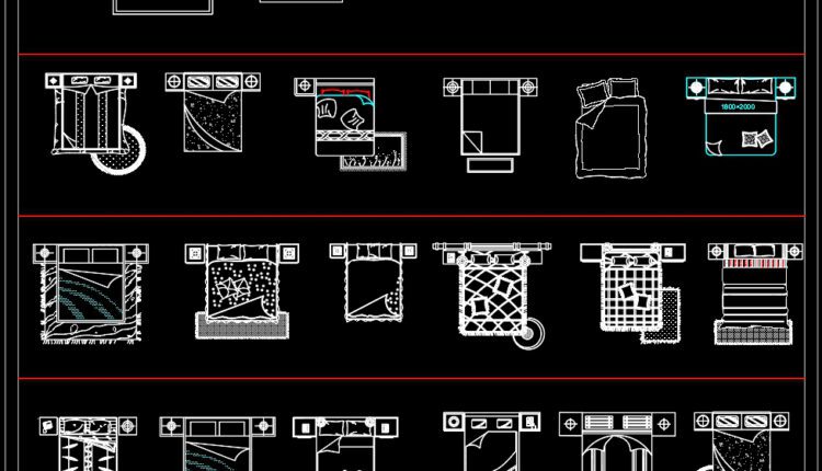 31.Bedroom top view AutoCAD blocks free download