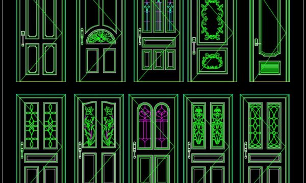 341. Autocad wood – glass doors free download