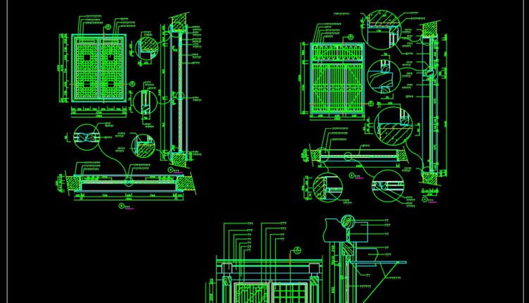 345. Autocad wood - glass doors free download