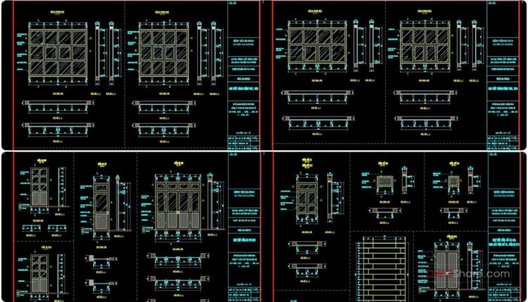 351.Free cad blocks Detail doors windows DWG download