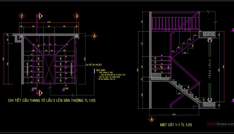 64.Detailed drawings of stairs in autocad file