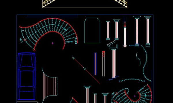 66.Detailed drawings of stairs in autocad file