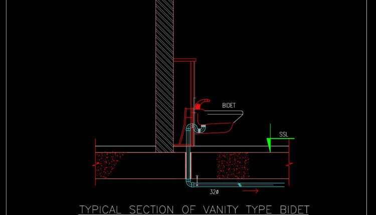 68.Typical Section of Vanity Type Bidet CAD Drawing DWG