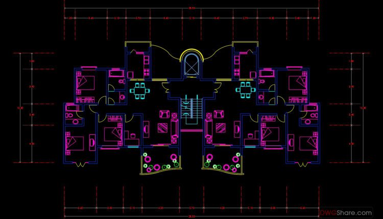 100.Apartment Plans AutoCAD File Free Download