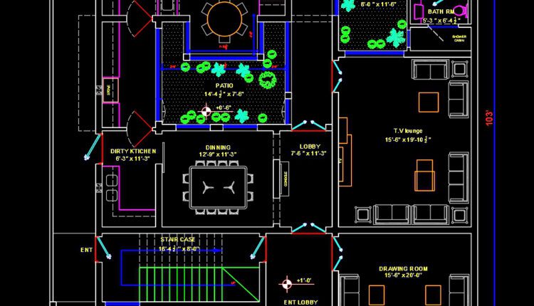 104.450 sqm house plans AutoCAD File Free Download