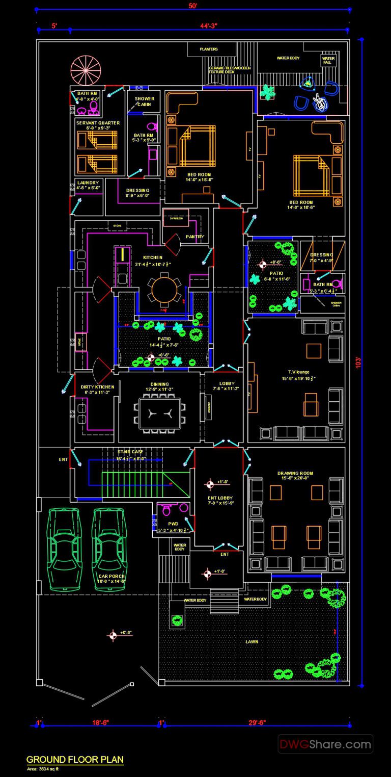 104.450 sqm house plans AutoCAD File Free Download