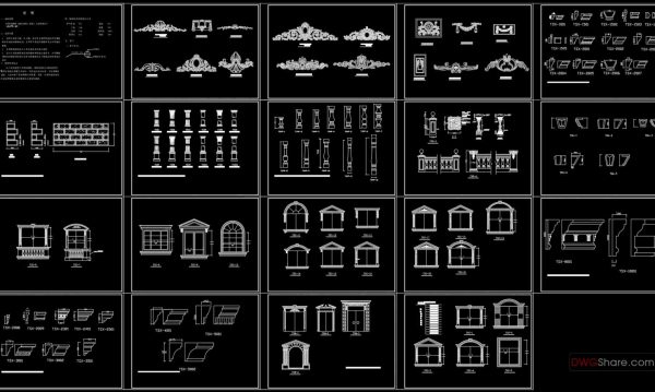 128.Continental window cad block set free dwg