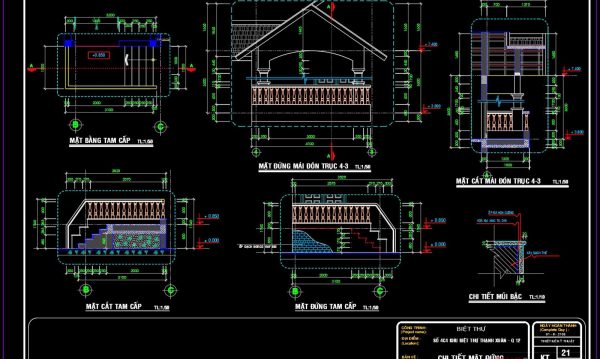 158.Detailed Drawings Of Up and Down Stairs, Balcony, Roof In Autocad File
